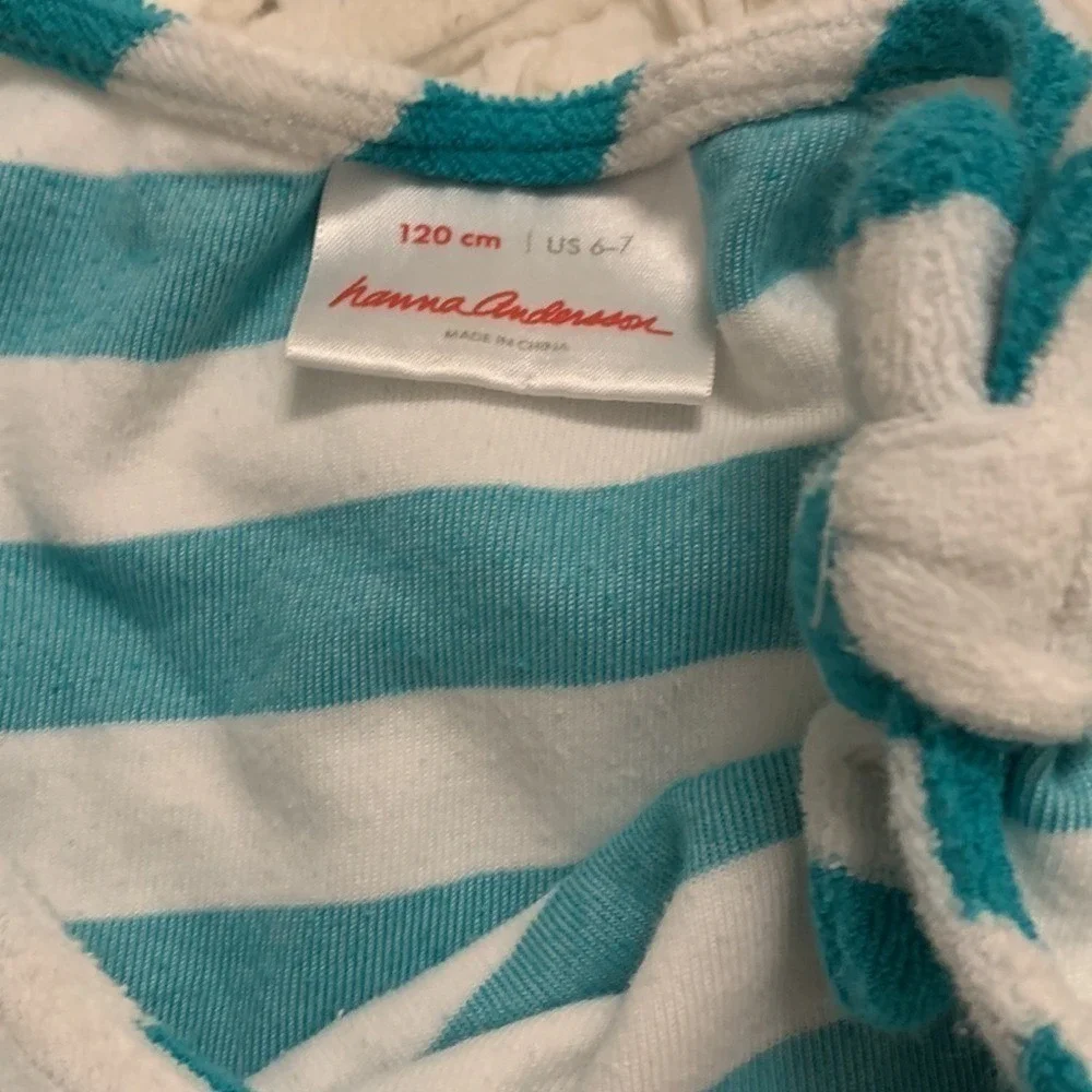 Hanna Andersson Girls Striped Dress Lot 2 Red Teal White Cotton Terry Size 6-7